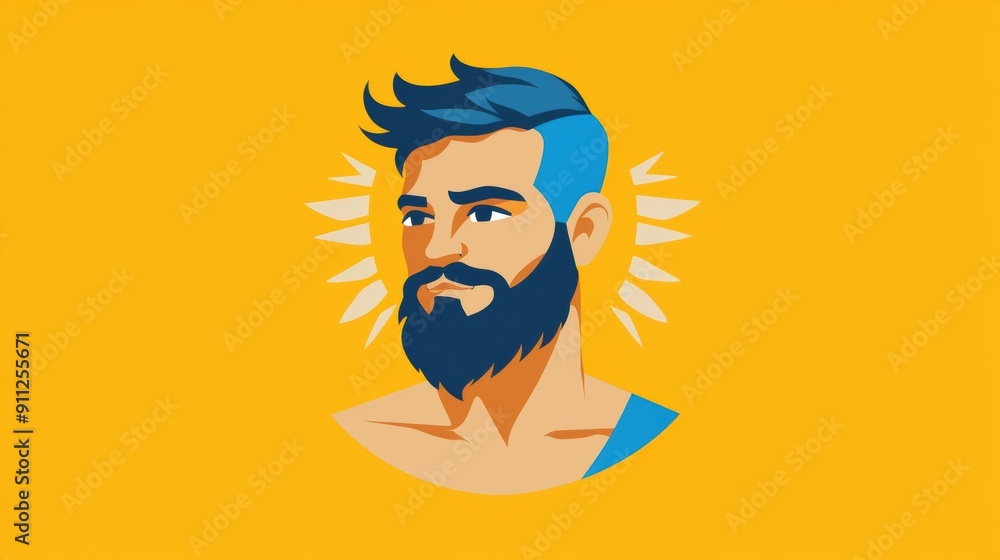 Sticker Stylized Portrait of a Bearded Man on Yellow Background