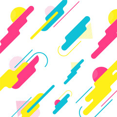 Abstract colorful dynamic geometric seamless pattern decorated blue background.