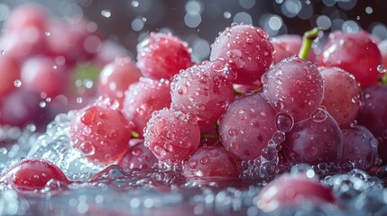 Water Drops on Red Grapes