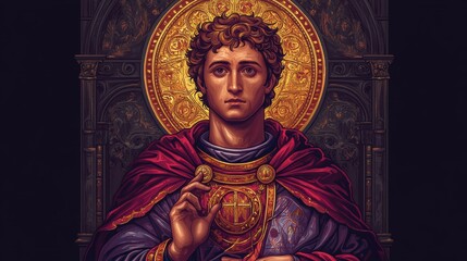 Obraz premium Holy Icon of a Saint with Golden Halo and Regal Robe