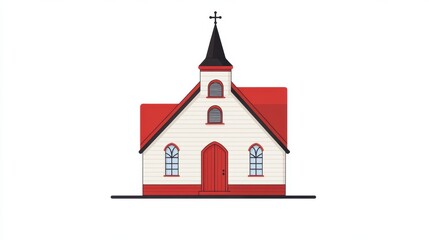 Illustration of a Charming Red and White Church