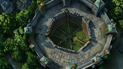 Fototapeta premium Castle Battle Map for Tabletop RPGs, Dungeons & Dragons, Adventure Game, Top-Down Perspective 