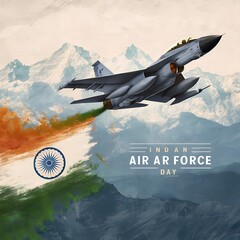 Indian Air Force Day, Poster, Banner, Indian Air Force Day Poster, Art illustration, Air Force Day, concept, Indian Air Force Day Poster,  