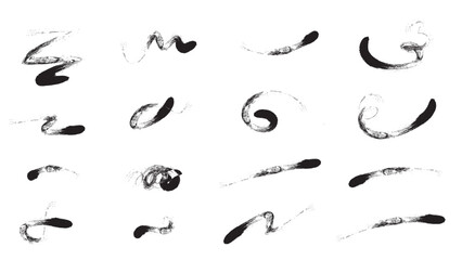 Set of grunge paint brush stroke lines. Hand drawn wavy brush strokes. Hand drawn ink calligraphy elements painting curvy lines. Vector illustration.