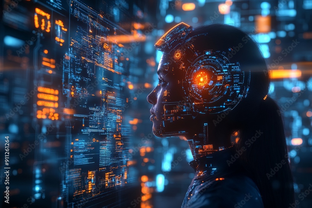 Poster futuristic ai-powered business management tools with predictive analytics and decision-making illust
