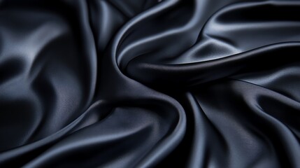 Fototapeta premium Elegant black satin fabric with smooth texture and gentle drape, perfect for fashion, crafts, and luxury design projects.