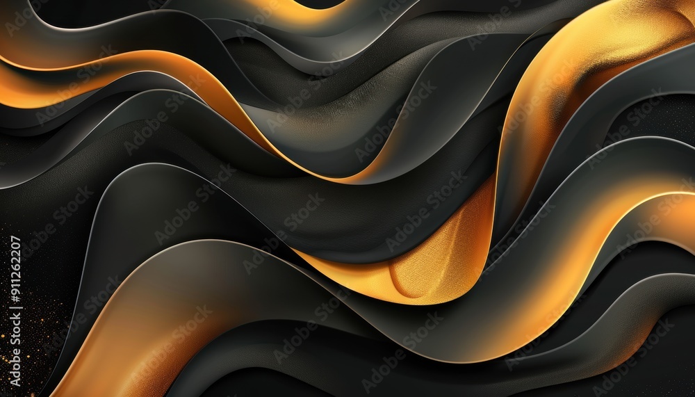 Poster elegant flowing patterns of black and gold curves captured in abstract design