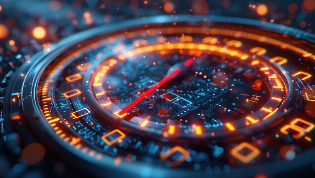Futuristic Digital Speedometer with Glowing Lights.