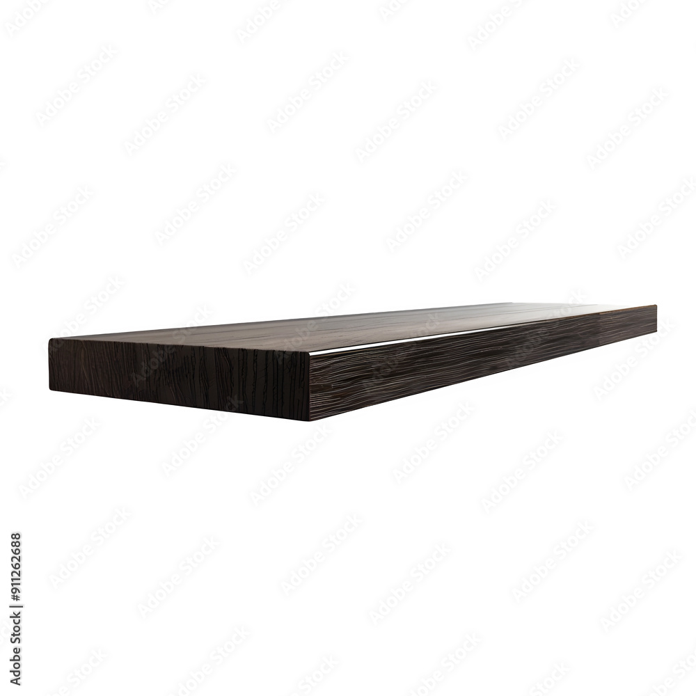 Poster Detailed dark wooden shelf with a unique angle, isolated against a transparent background for flexible use