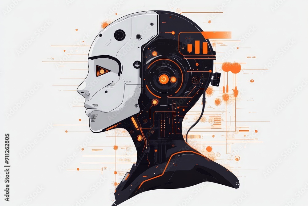 Aufkleber embracing minimalist creativity: ai and machine learning algorithms in modern technology flat illust