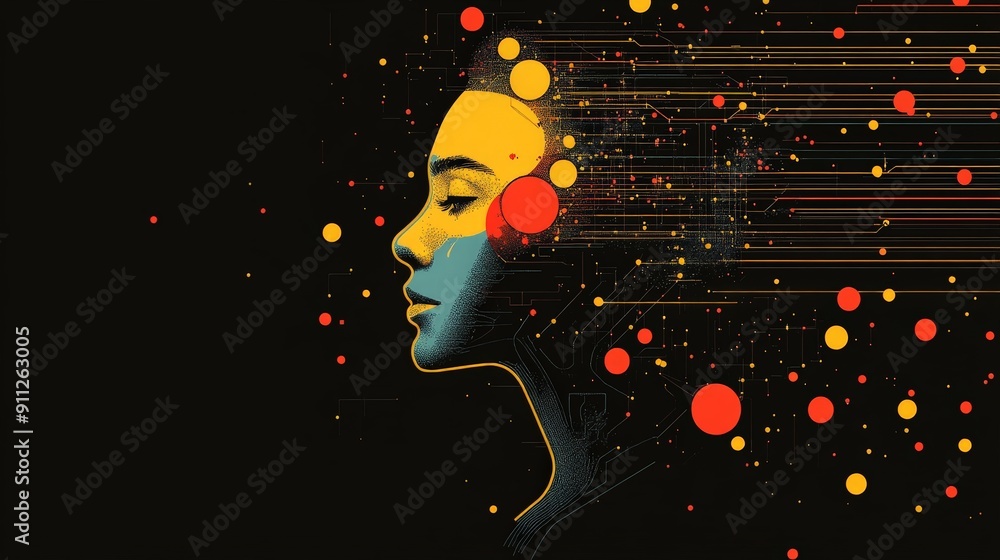 Poster futuristic neural networks and deep learning in data science - minimalist flat illustration concept