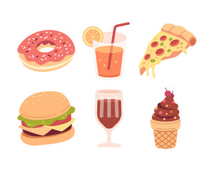 Food and drink cartoon vector icon set