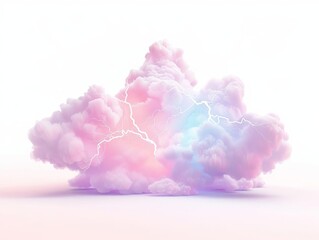 Fototapeta premium Hailstorm with lightning, severe weather event, surreal art, neon colors, isolated on white background