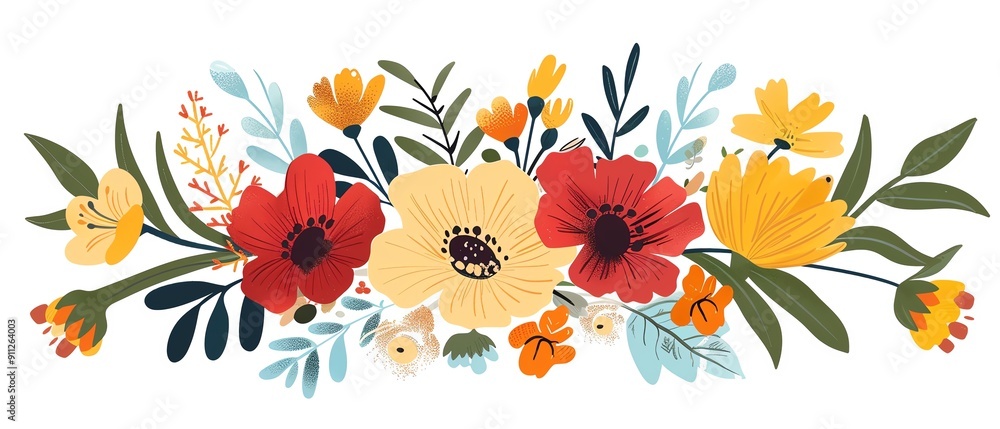 Wall mural Flowers, mixed floral arrangement, flat design illustration