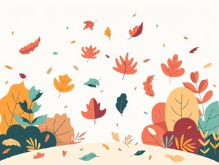 Falling foliage, autumn leaves falling, flat design illustration