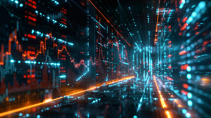 Abstract Financial Data Visualization with Neon Lights