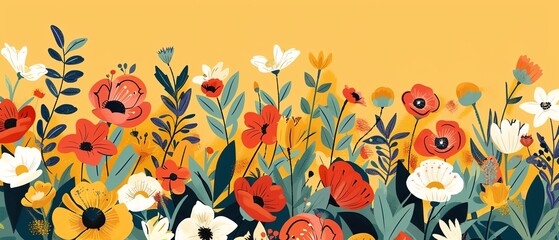 Obraz premium Flowers, mixed floral arrangement, flat design illustration
