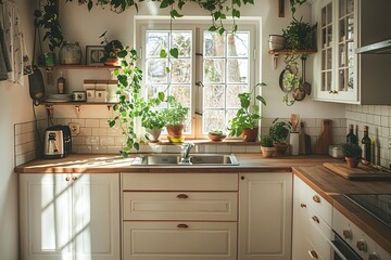Fototapeta premium A kitchen with a window and a sink