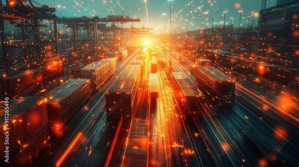 Poster streamlining transportation and distribution routes with supply chain management software visualizat
