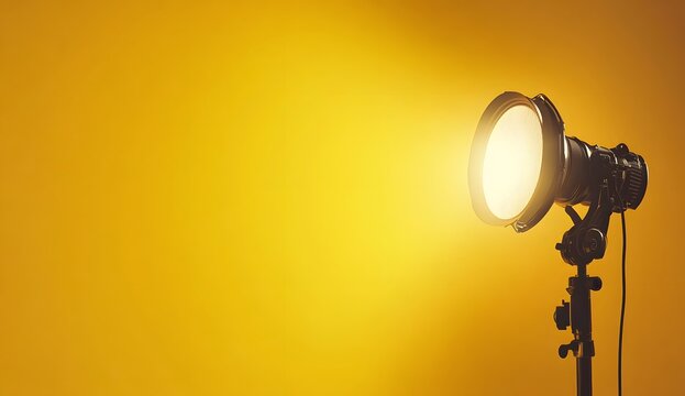 A yellow background with a spotlight on the right side, creating an atmosphere for film and television production or photography studio advertising.