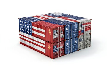 Obraz premium 3D Illustration of Cargo Container with USA Flag isolated on white background. Delivery, transportation,