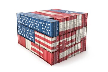 Obraz premium 3D Illustration of Cargo Container with USA Flag isolated on white background. Delivery, transportation,