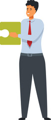 Businessman is holding a puzzle piece, symbolizing problem solving, strategy, and success in business