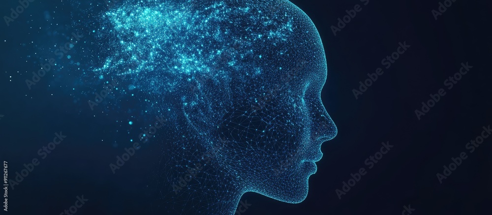 Poster abstract representation of a human head formed by technology symbolizing innovation in the digital a