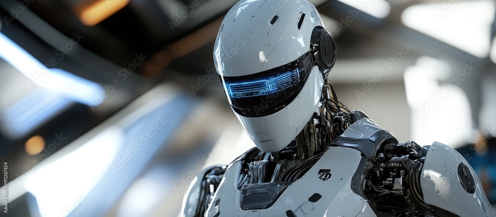 Poster confident ai robot navigating a high tech environment advanced 3d render of future technology