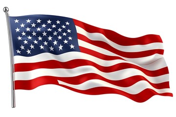 Fototapeta premium American USA flag waving on white background