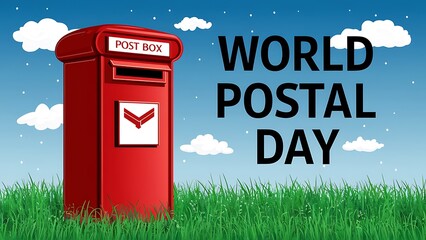 Postal Day, Poster, World Postal Day, Art illustration, Happy World Postal Day, Banner, Postal Day Poster, with a classic red postbox, Happy Postal Day, Celebrating, World Postal Day Poster,  
