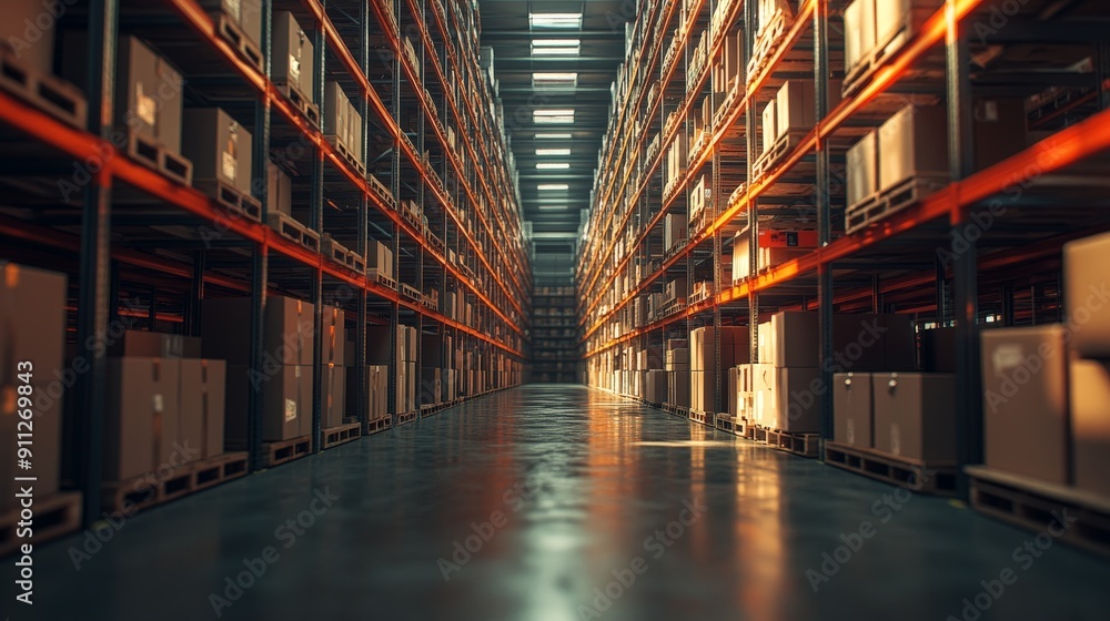 Aufkleber efficient warehouse management: abstract visualization of organized inventory systems representing p