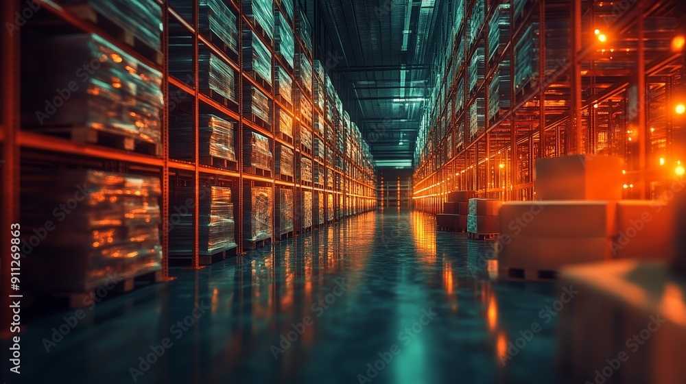 Aufkleber warehouse efficiency: precision in organized rows - abstract visualization of inventory management s