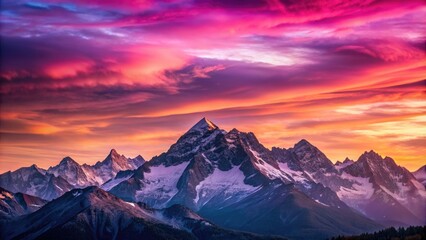 Fototapeta premium Mountain range with pink and purple sky in the background, mountain, range, pink, purple, sky, background, landscape, nature