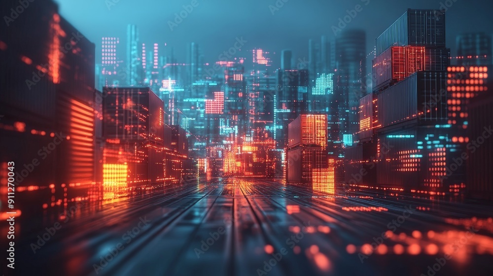 Poster streamlined supply chain optimization: abstract illustration of advanced management techniques with 