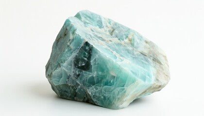 Large Iridescent Blue Green Mineral Rock Displayed on Clean White Surface