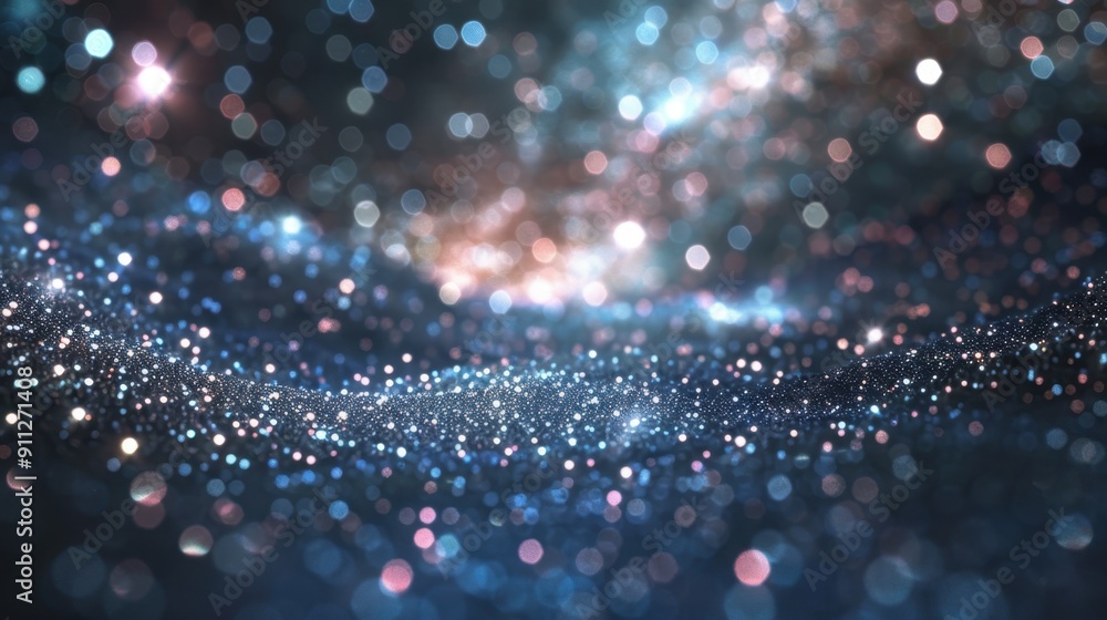 Wall mural sparkling bokeh lights on mesmerizing blue gradient background