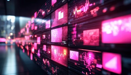 Fototapeta premium Educational webinar, vibrant colors, digital screens, professional setting, modern