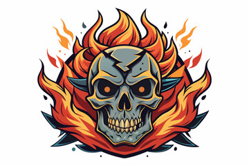 flaming skull with flames