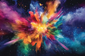 Fototapeta premium Vibrant Geometric Burst Featuring Colorful Abstract Energy Explosion in a Spectrum of Colors