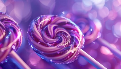 Colorful Swirled Lollipops Displayed in a Softly Lit Background During a Festival Celebration Night