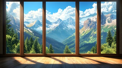 Fototapeta premium beautiful mountain view from inside the house