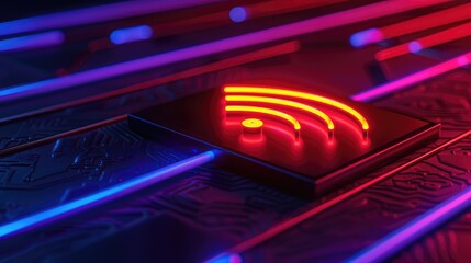 High-tech device, Wi-Fi signal strength, glowing waves, futuristic LAN setup