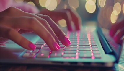 Person Typing on a Laptop With Colorful Background Lights During Evening Hours
