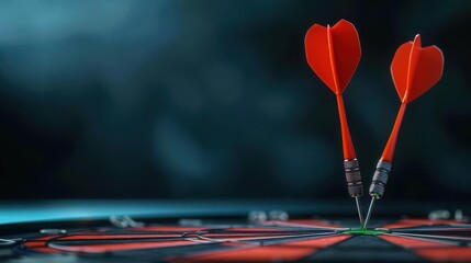 A realistic 3D dartboard featuring a dart perfectly lodged in the bullseye, set against a clean backdrop. Ideal for game enthusiasts