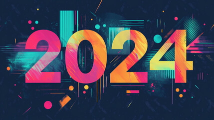 The number year 2024 in retro 80s 90s bright color art effect banner