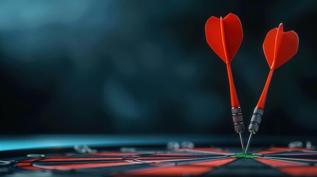 A realistic 3D dartboard featuring a dart perfectly lodged in the bullseye, set against a clean backdrop. Ideal for game enthusiasts