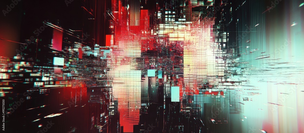 Fototapete 3d rendered text depicting war theme with technological glitch effects and interference patterns