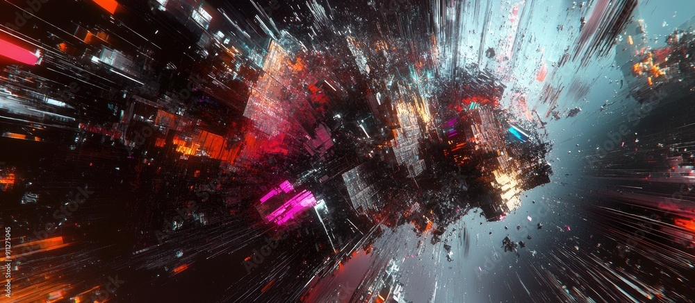 Poster 3d rendering in progress with technological glitches and visual interference effects