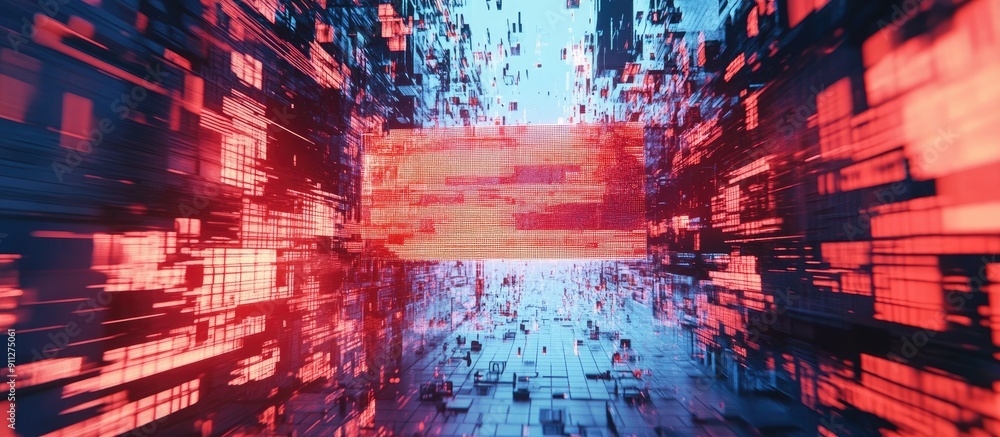 Poster 3d rendered text displaying no signal with technological glitches and screen distortions dynamic vis